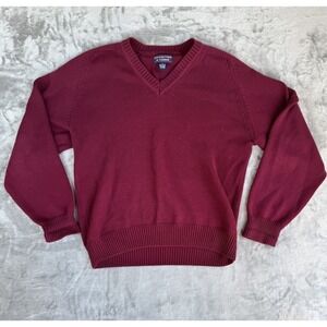 Roundtree & Yorke Sweater Mens S Pullover V-Neck Maroon Red Long Sleeve Cotton
